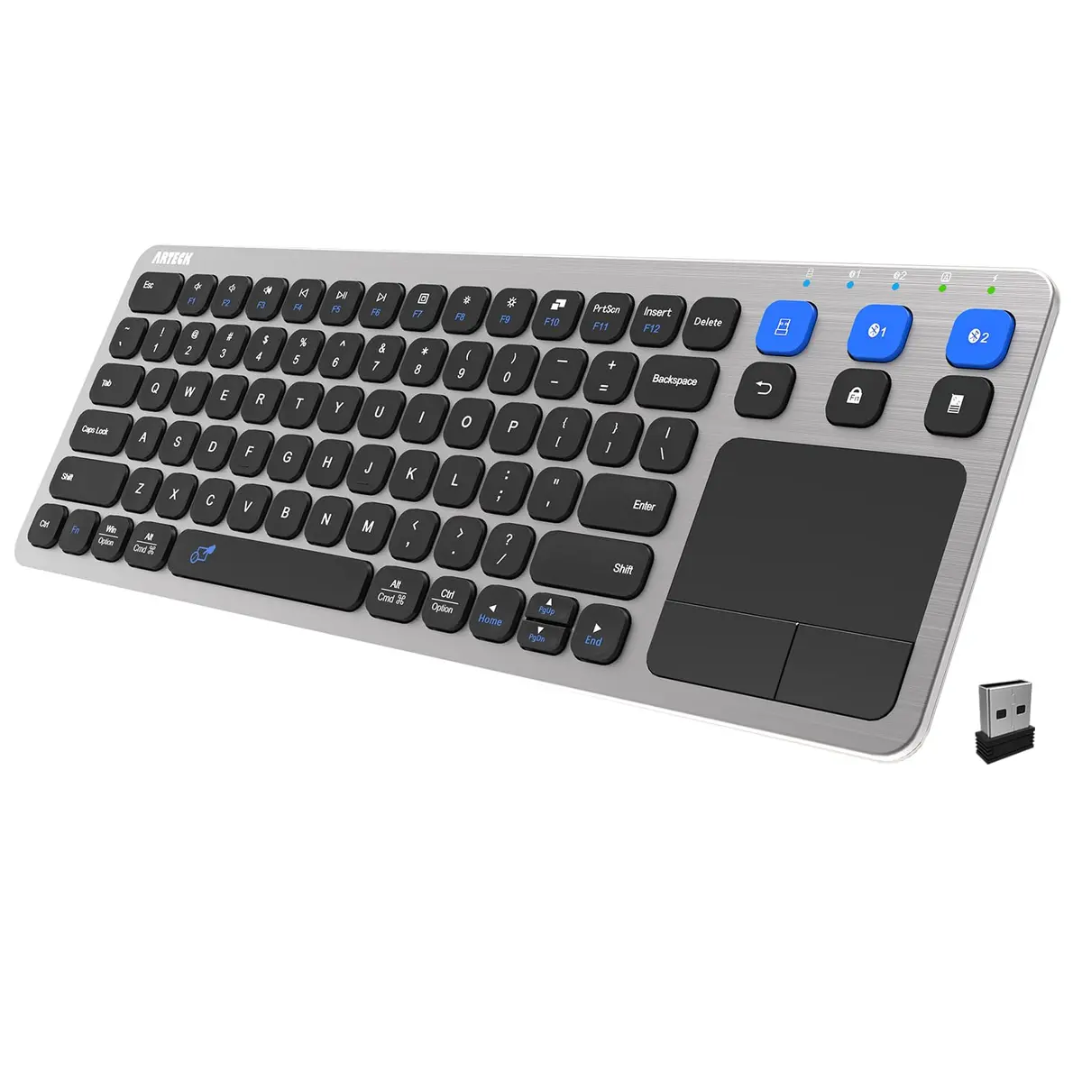 Arteck Universal Grey Wireless & Bluetooth Keyboard with Touchpad | 10m Range, Multi-Device Connect - main product image