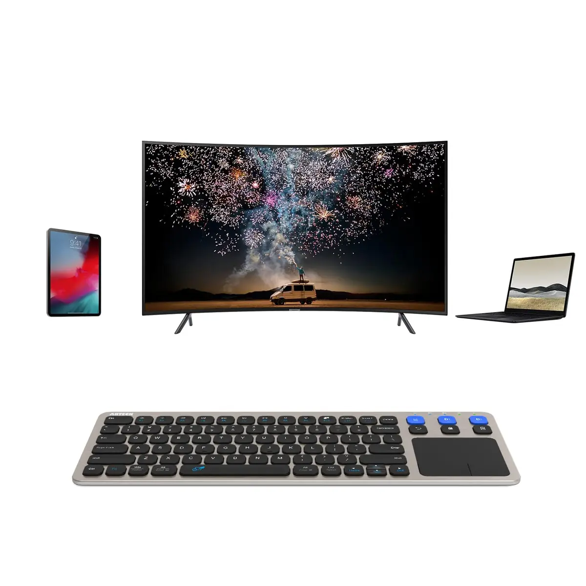 Arteck Universal Grey Wireless & Bluetooth Keyboard with Touchpad | 10m Range, Multi-Device Connect - view 6