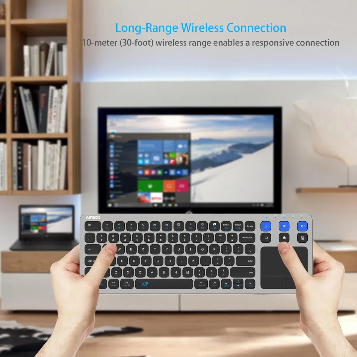 Arteck Universal Grey Wireless & Bluetooth Keyboard with Touchpad | 10m Range, Multi-Device Connect - view 4