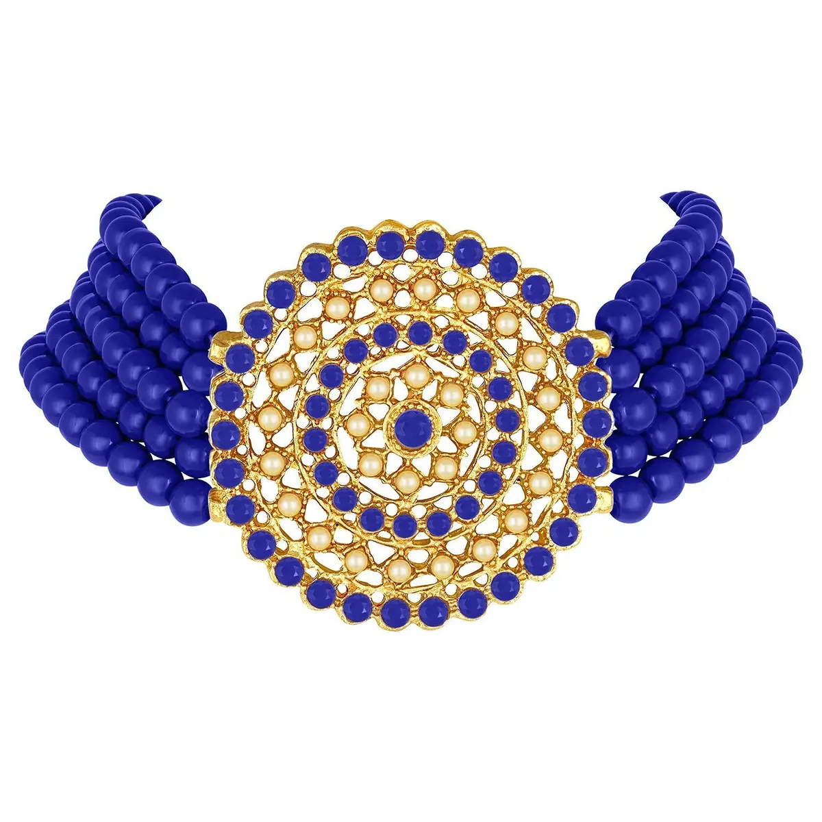 I Jewels Gold Plated Beaded Choker Set with Moti Work & Earrings, 21cm Necklace, 58g | Traditional Indian Bridal Jewelry - view 5