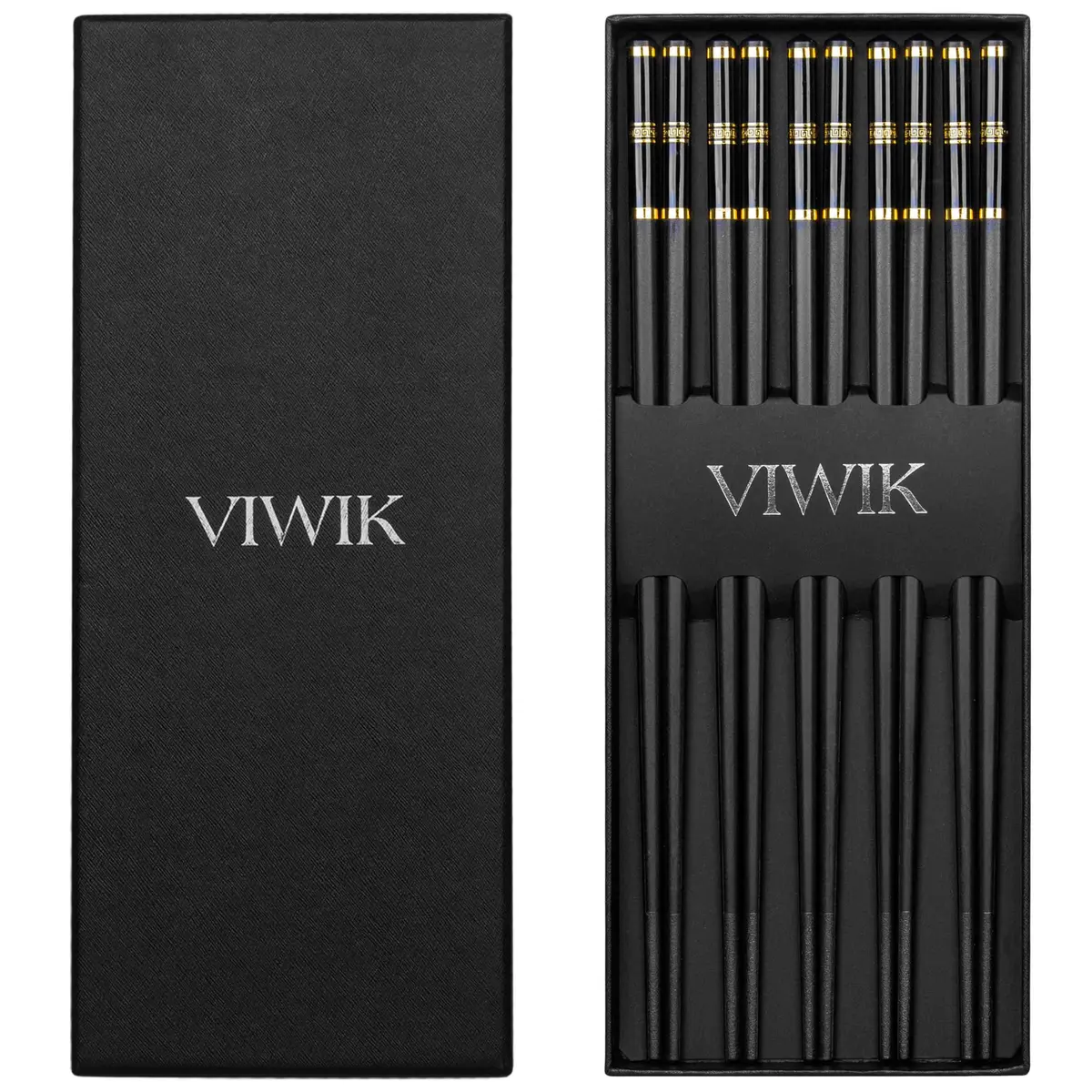 VIWIK Gold Reusable Chopsticks Set | Fiberglass, BPA-Free, Anti-Slip, Dishwasher Safe, 9.6 Inch - main product image