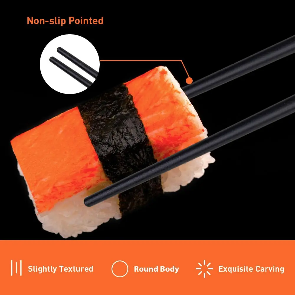 VIWIK Gold Reusable Chopsticks Set | Fiberglass, BPA-Free, Anti-Slip, Dishwasher Safe, 9.6 Inch - view 5