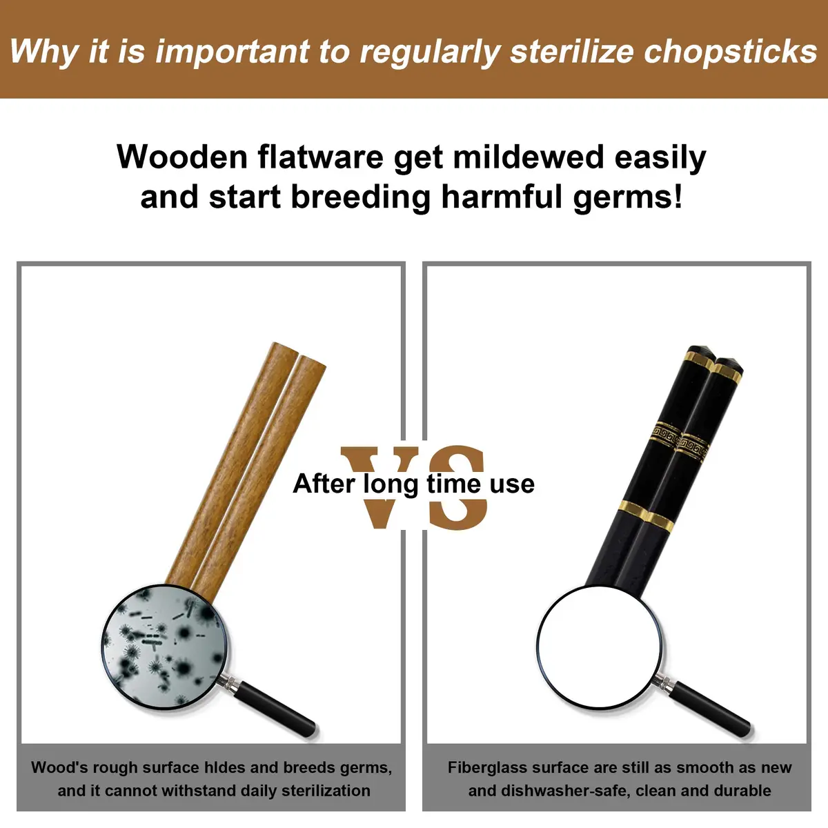 VIWIK Gold Reusable Chopsticks Set | Fiberglass, BPA-Free, Anti-Slip, Dishwasher Safe, 9.6 Inch - view 3