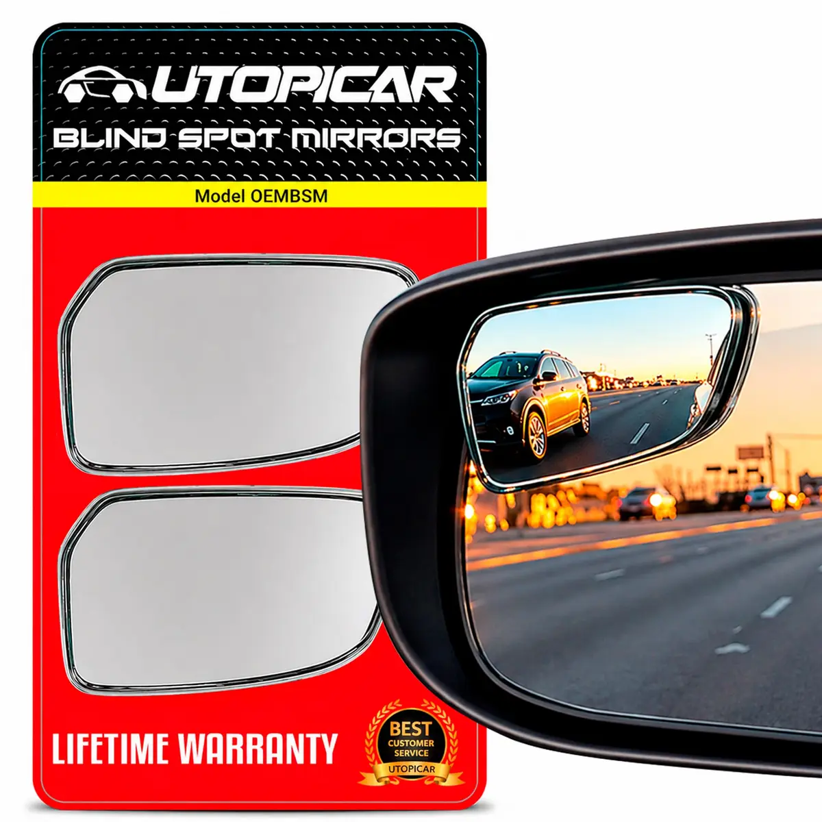 Utopicar Frameless Convex Blind Spot Mirrors 7 cm (2.75") | Wide Angle Rear View for SUVs, Trucks, RVs - main product image
