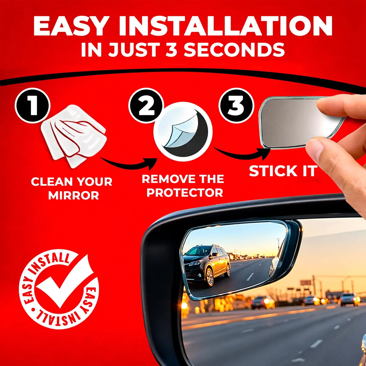Utopicar Frameless Convex Blind Spot Mirrors 7 cm (2.75") | Wide Angle Rear View for SUVs, Trucks, RVs - view 2