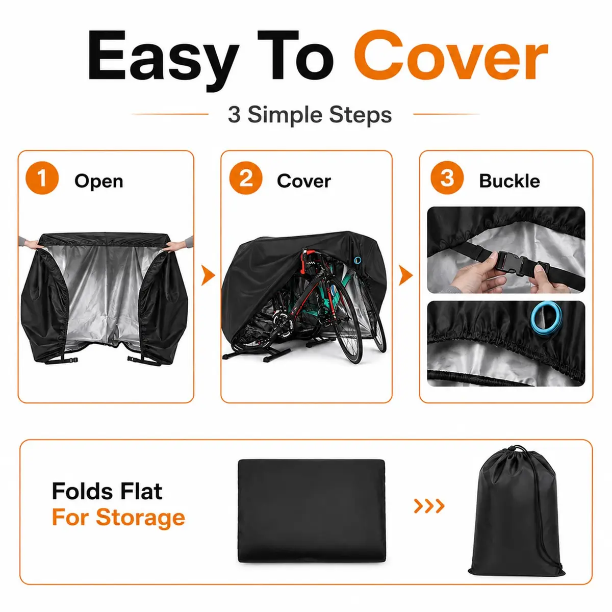 Hanmir Bike Cover Waterproof Outdoor, Bicycle Cover with Bag for 2-3 Bikes | Heavy-Duty, Windproof & UV Resistant - view 6