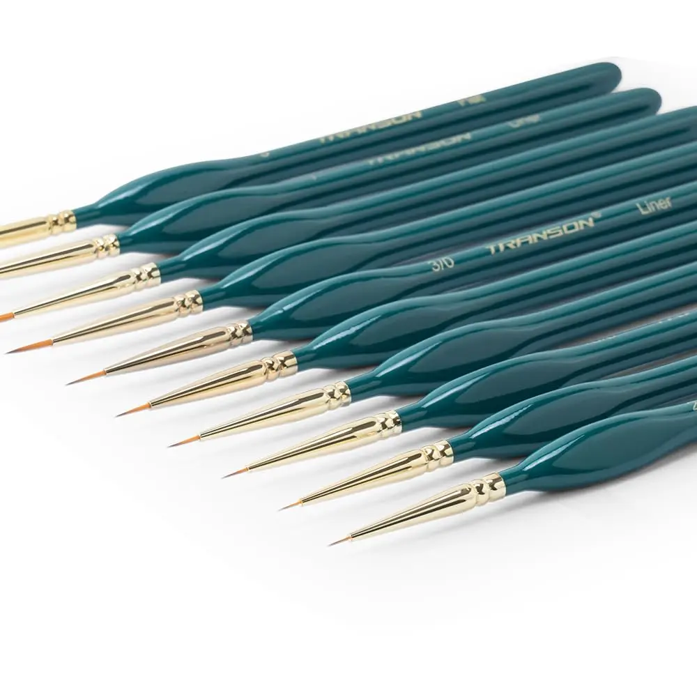 TRANSON 10Pcs Extra Fine Tip Detail Brushes for Model Miniature & Acrylic Watercolor | Precise, Nylon, Green - view 5