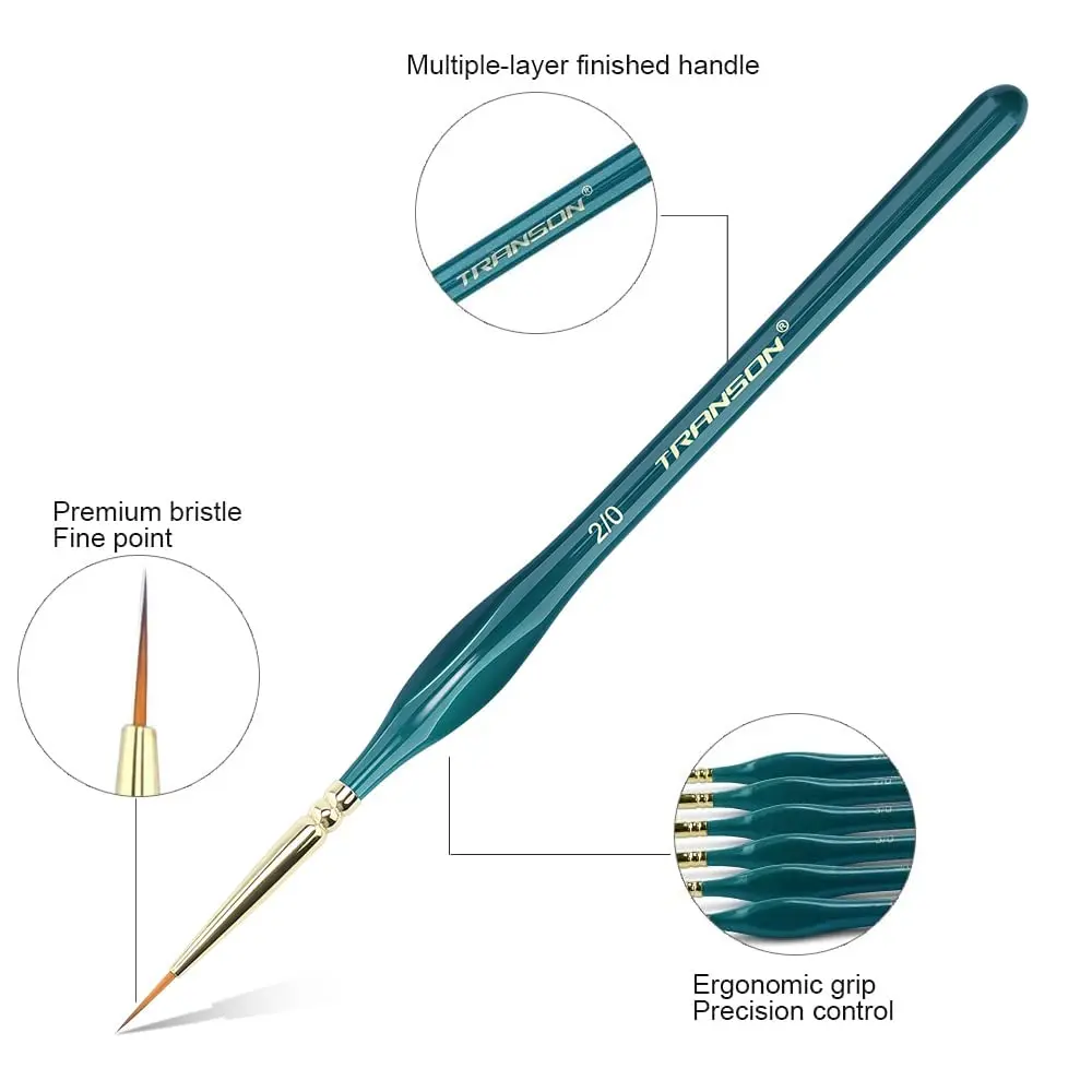 TRANSON 10Pcs Extra Fine Tip Detail Brushes for Model Miniature & Acrylic Watercolor | Precise, Nylon, Green - view 3