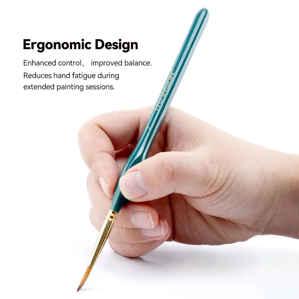 TRANSON 10Pcs Extra Fine Tip Detail Brushes for Model Miniature & Acrylic Watercolor | Precise, Nylon, Green - view 4