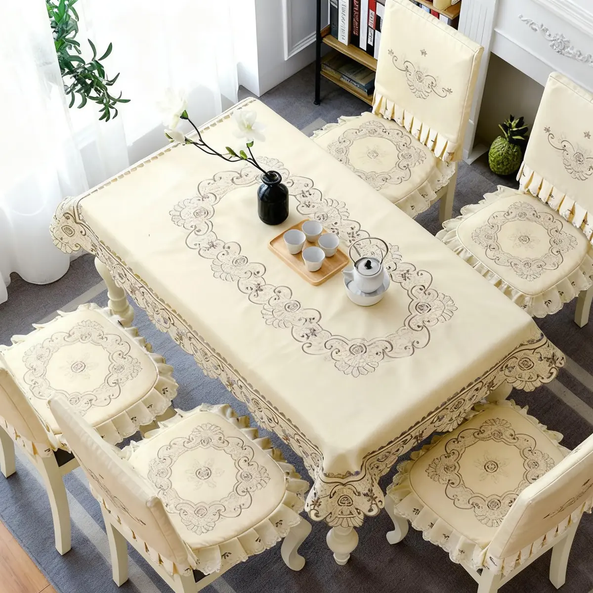WELLYUK 57 Inch X 86 Inch Oblong Tablecloth, Vintage Embroidery Flower Lace, Brown Flower | Classic Rectangular Polyester Table Cloth - view 8