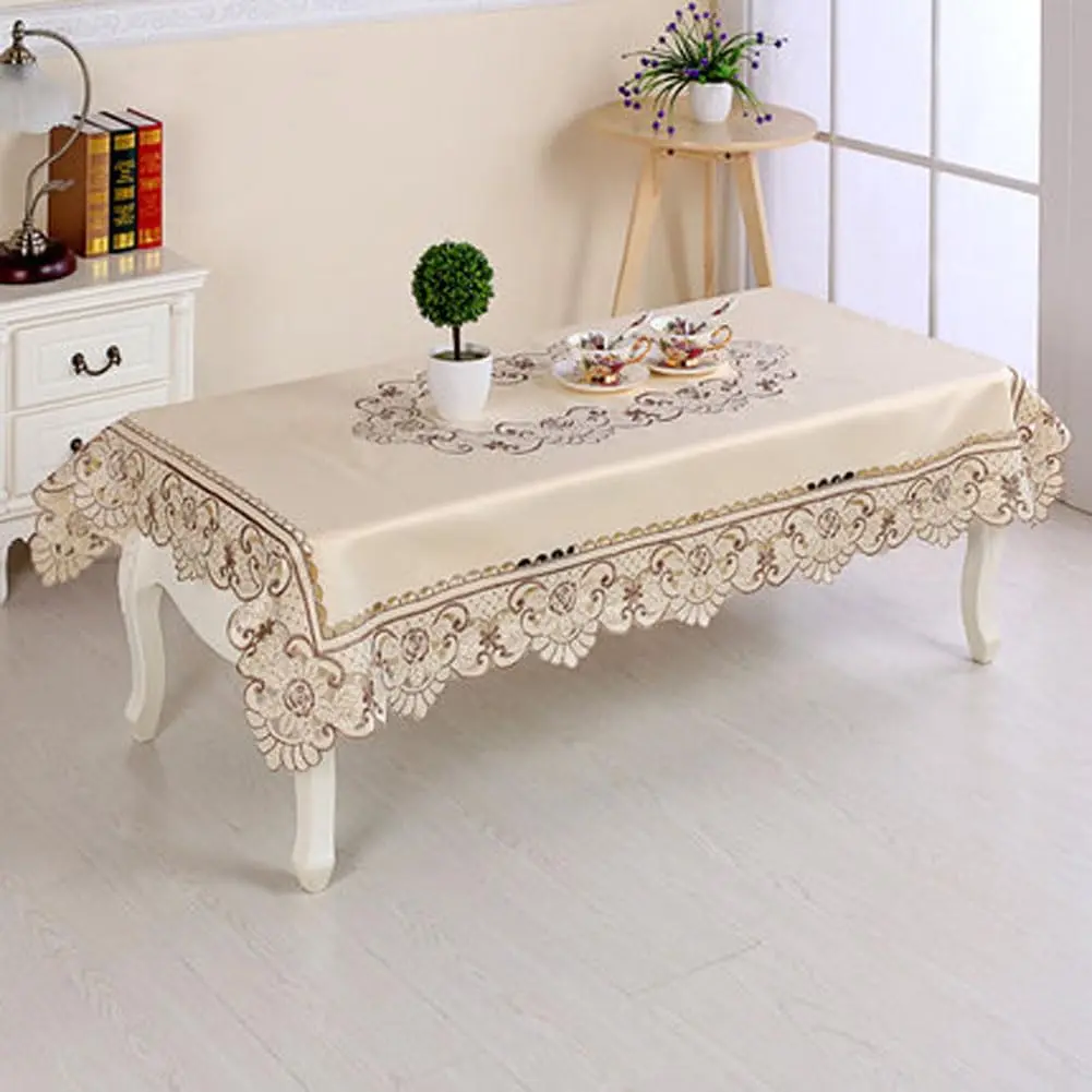 WELLYUK 57 Inch X 86 Inch Oblong Tablecloth, Vintage Embroidery Flower Lace, Brown Flower | Classic Rectangular Polyester Table Cloth - view 4