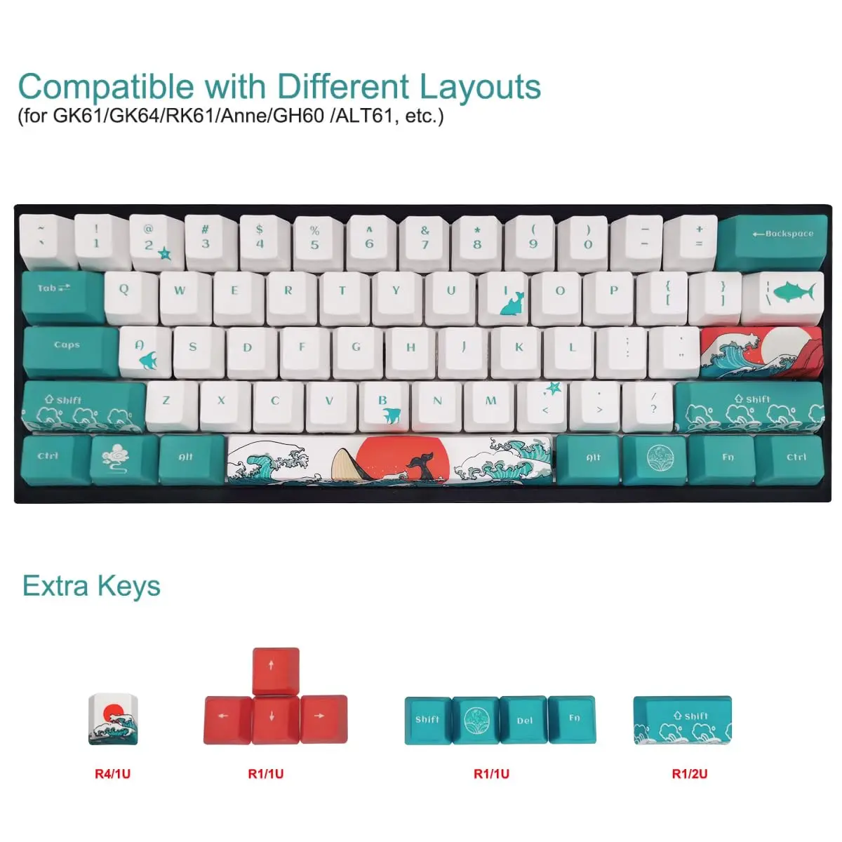 SDYZ Custom Keycaps-Keycaps 60 Percent, Suitable for GK61/GK64/RK61/Anne/GH60 /ALT61 Mechanical Keyboards, 71 Key Set, OEM Profile PBT Key caps (Coral Sea) | High-Quality OEM Profile - view 2