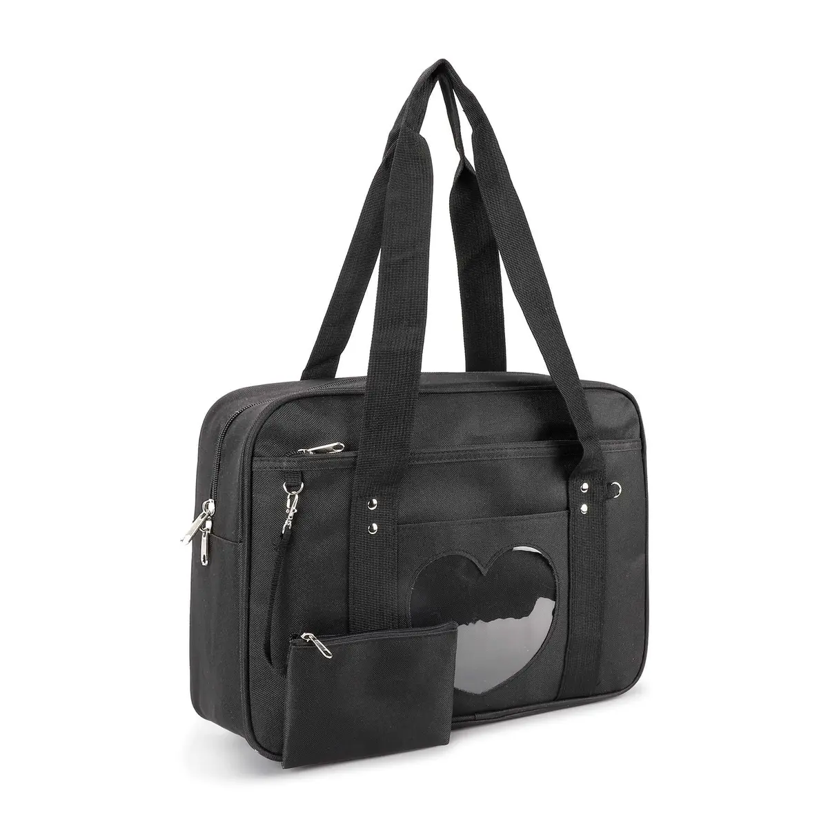 STEAMEDBUN Kawaii Ita Bag Japanese School Bag Large Shoulder Anime Heart Purse (Black) | Cute Tote for School & Travel - main product image