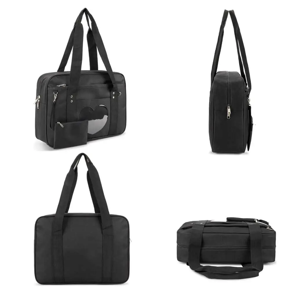 STEAMEDBUN Kawaii Ita Bag Japanese School Bag Large Shoulder Anime Heart Purse (Black) | Cute Tote for School & Travel - view 6