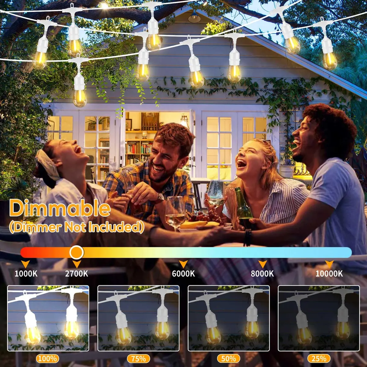 Meidaoduo Outdoor String Lights LED White 100FT with 32 Dimmable Bulbs for Wedding Pergola Gazebo Backyard - view 6