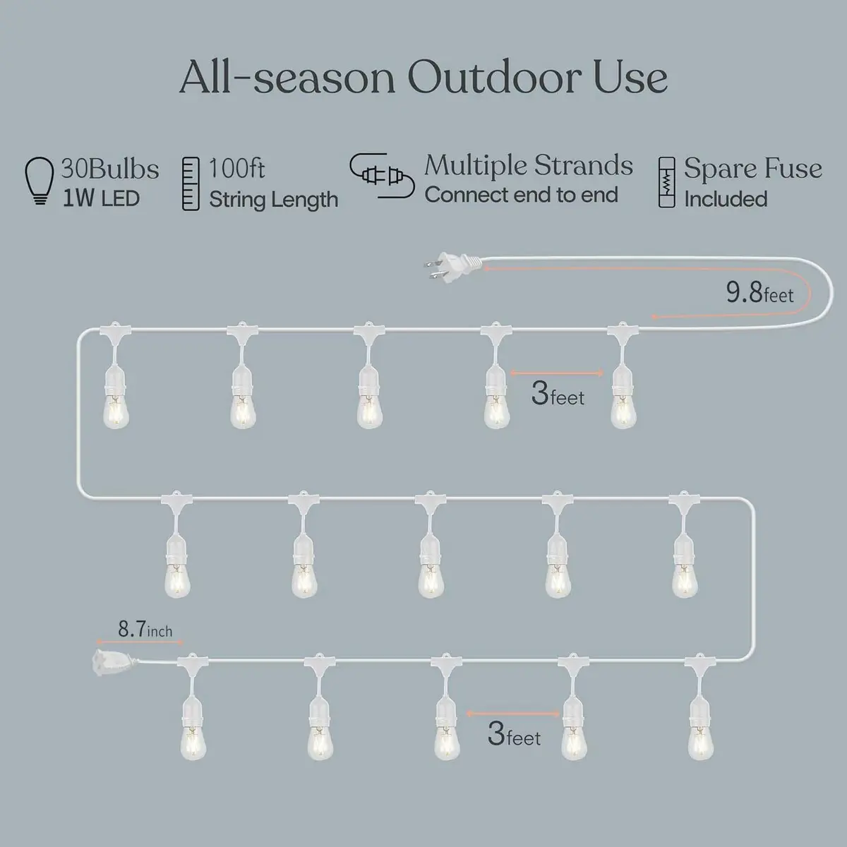 Meidaoduo Outdoor String Lights LED White 100FT with 32 Dimmable Bulbs for Wedding Pergola Gazebo Backyard - view 2