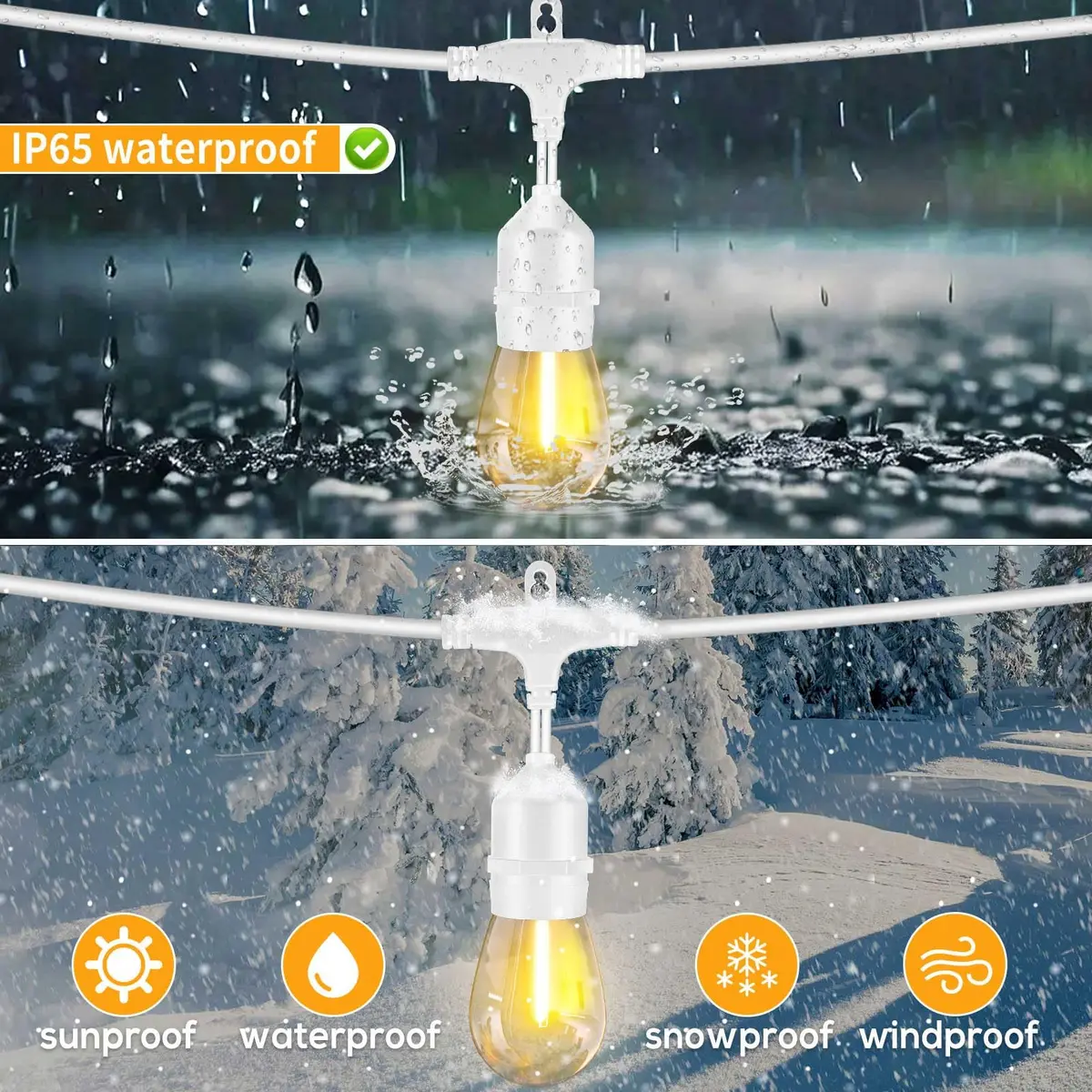 Meidaoduo Outdoor String Lights LED White 100FT with 32 Dimmable Bulbs for Wedding Pergola Gazebo Backyard - view 3