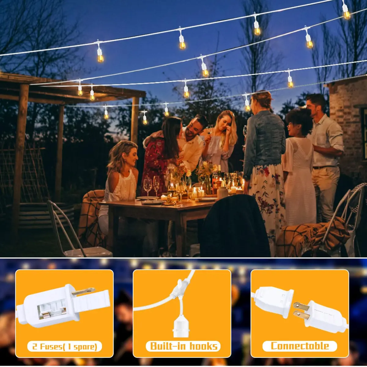 Meidaoduo Outdoor String Lights LED White 100FT with 32 Dimmable Bulbs for Wedding Pergola Gazebo Backyard - view 4