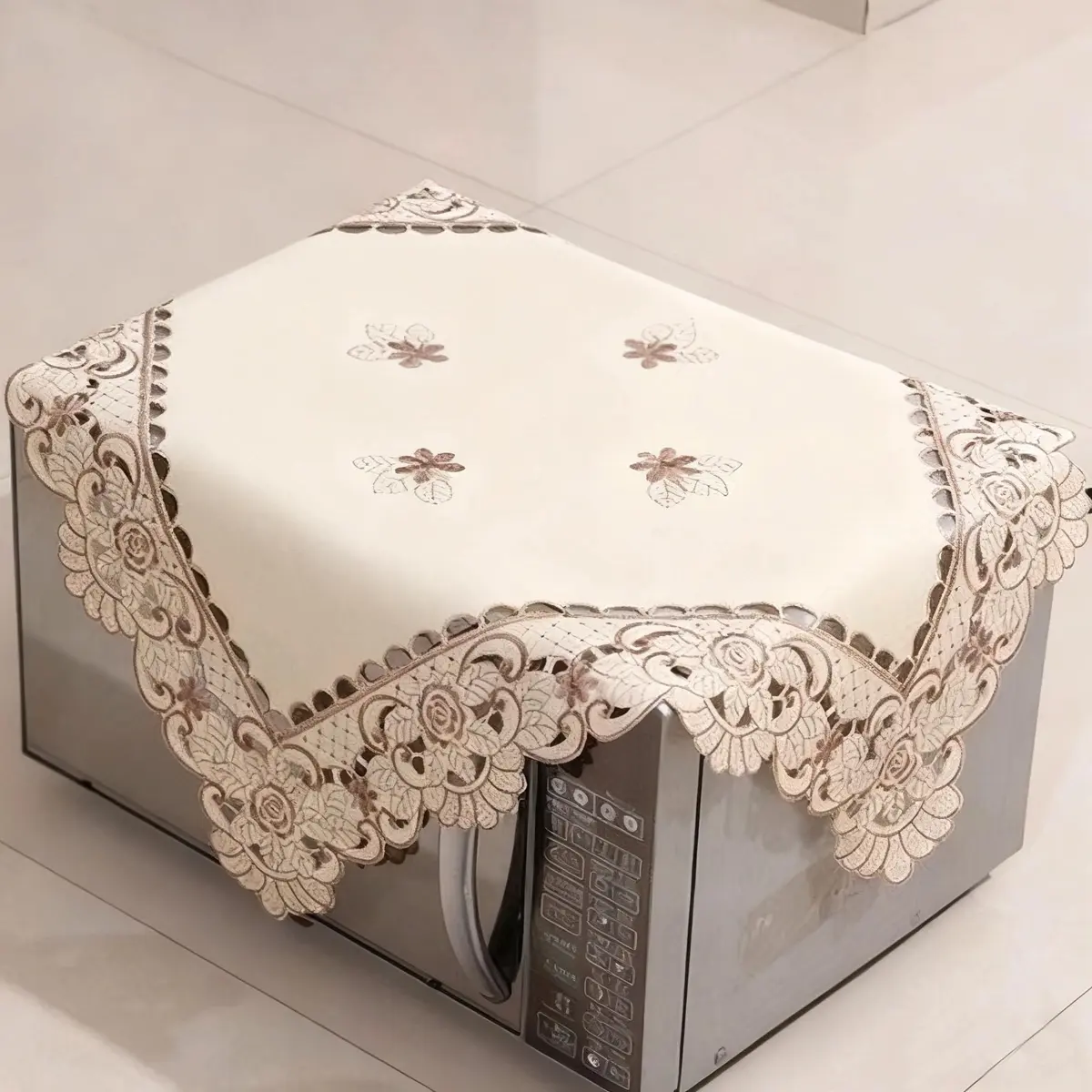 WELLYUK Embroidered Brown Flower Tablecloth 55cm (22 Inch) Square | Vintage Lace Style for Dining & Home Decor - main product image