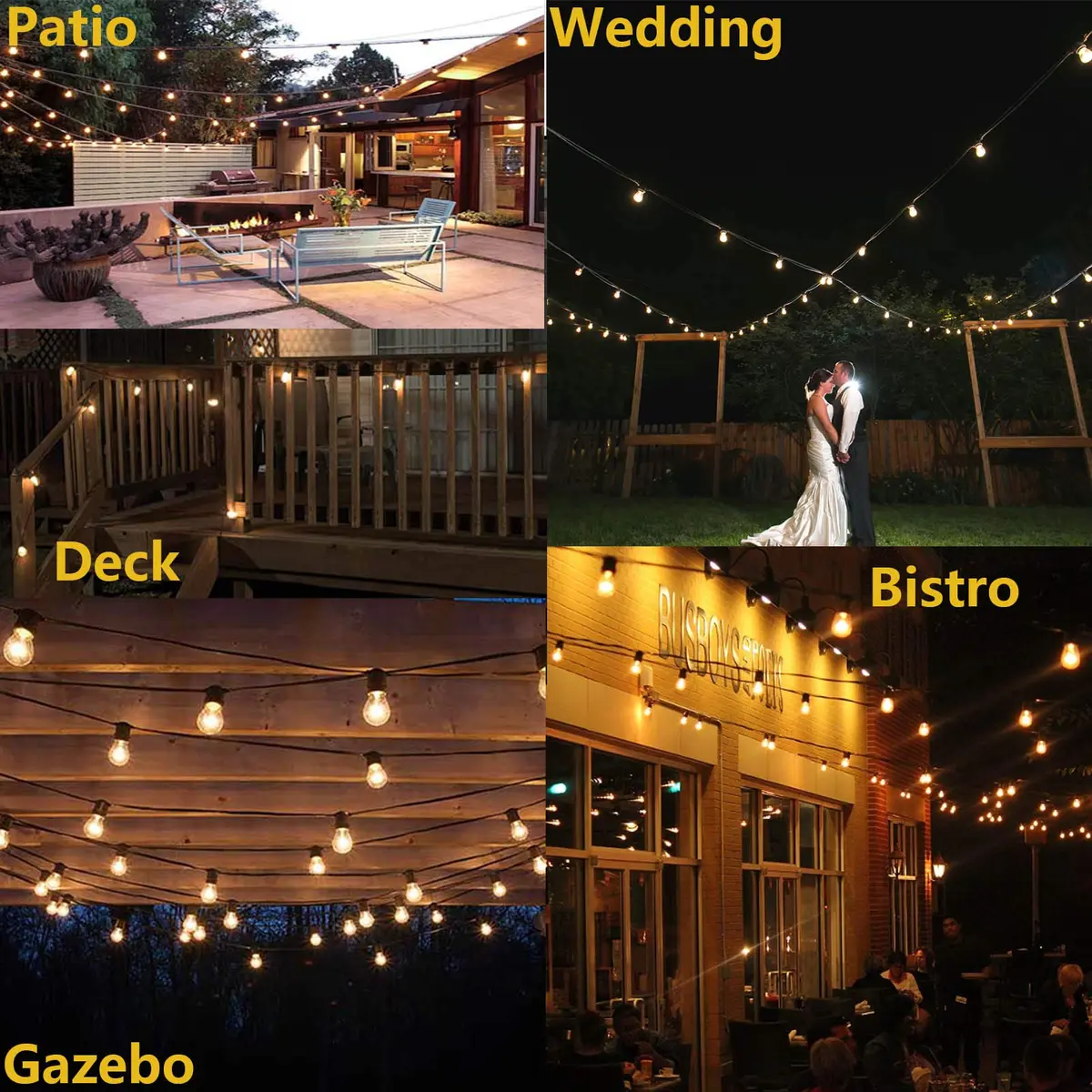 Meidaoduo Outdoor String Light 48FT LED Heavy-Duty Patio Lights | Waterproof, Shatterproof Bulbs, Linkable, 15 LED Bulbs, 120V - view 6