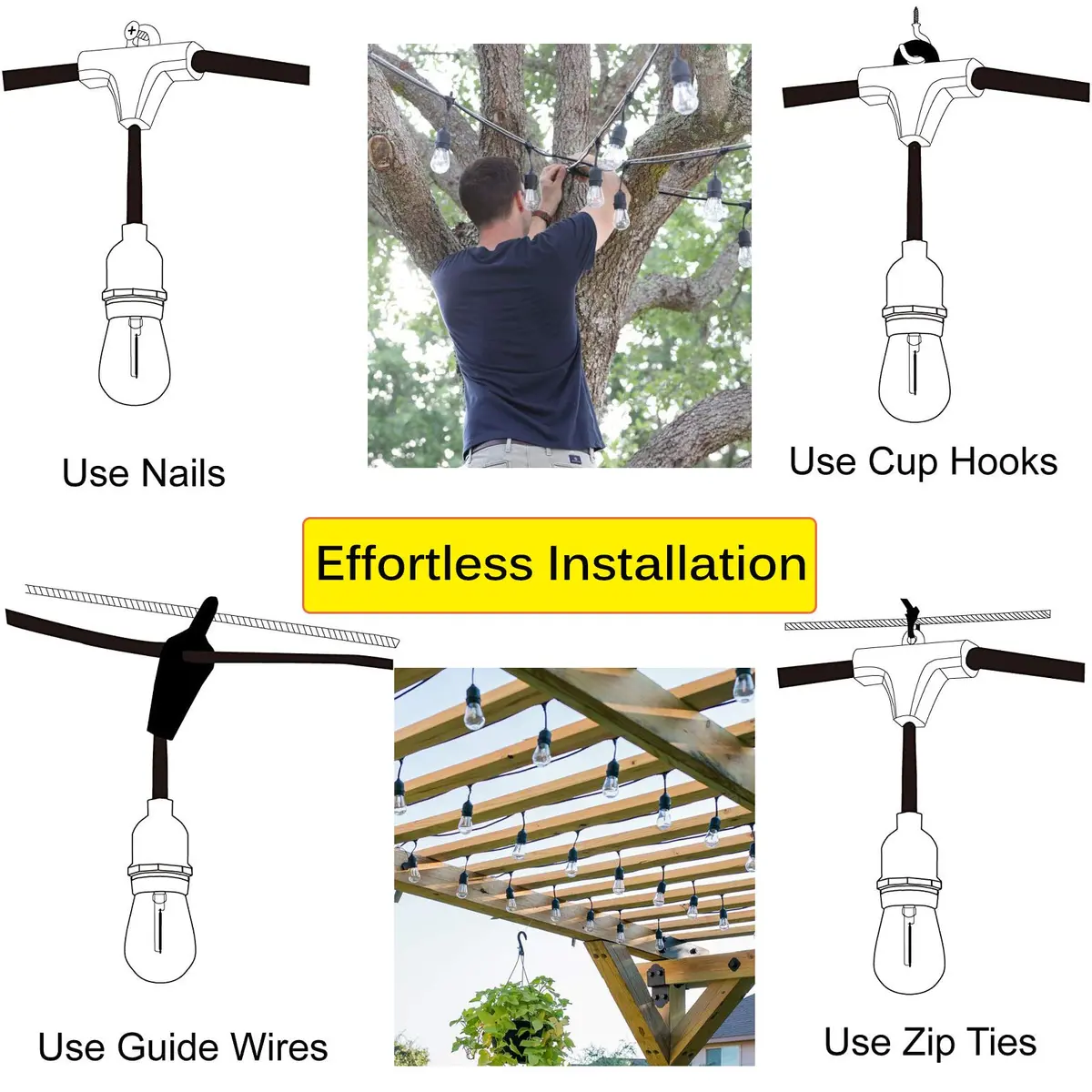 Meidaoduo Outdoor String Light 48FT LED Heavy-Duty Patio Lights | Waterproof, Shatterproof Bulbs, Linkable, 15 LED Bulbs, 120V - view 7