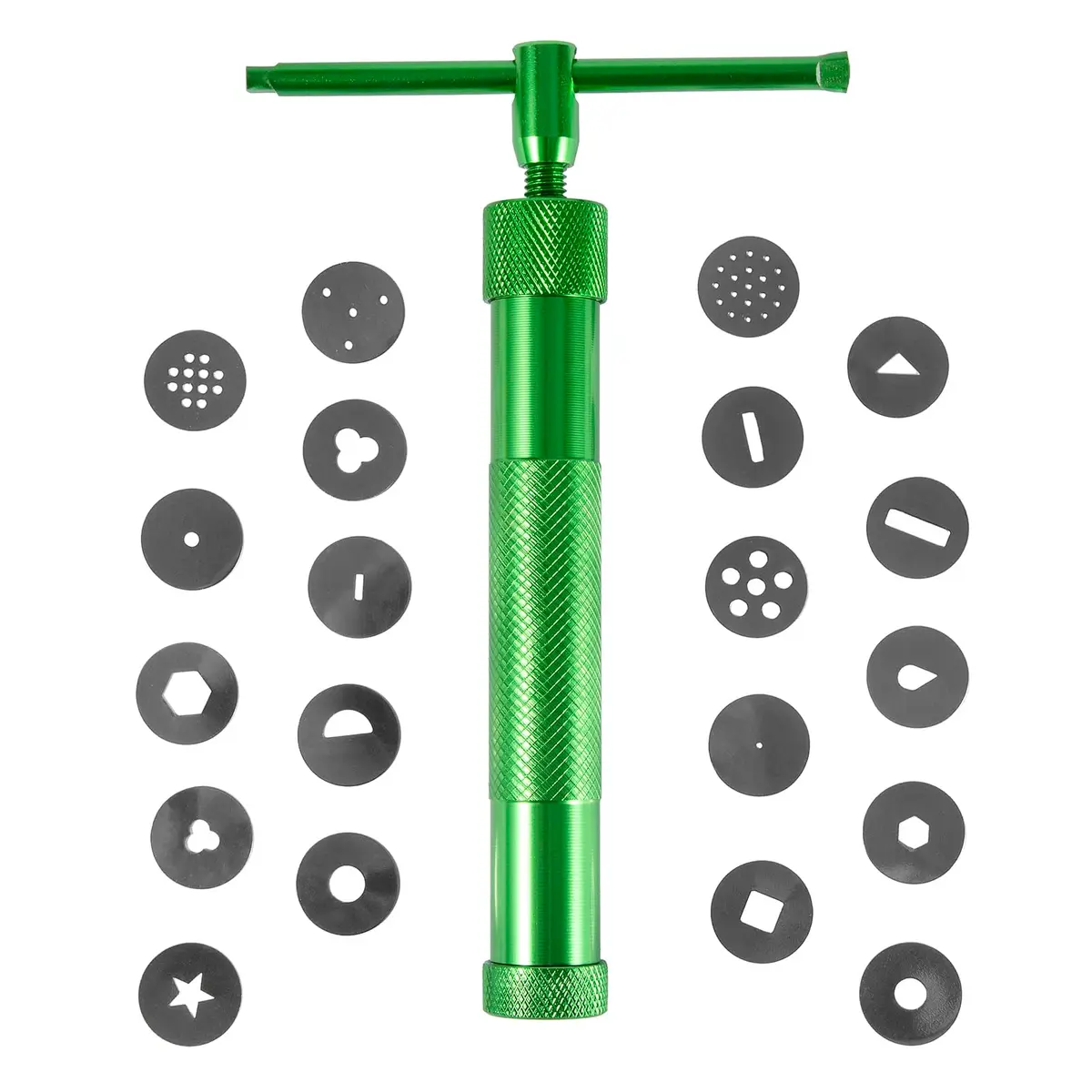 YAMHOHO Stainless Steel Clay Extruder Set 16.5cm | 20 Interchangeable Discs for Ceramics & Pastry (Green) - main product image