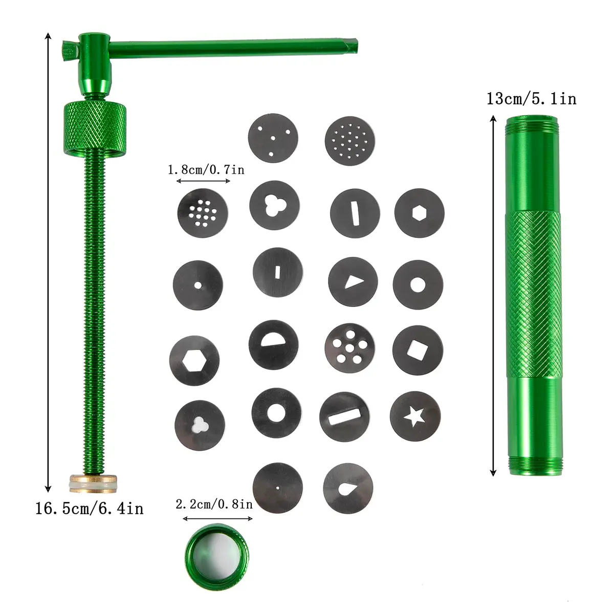 YAMHOHO Stainless Steel Clay Extruder Set 16.5cm | 20 Interchangeable Discs for Ceramics & Pastry (Green) - view 2