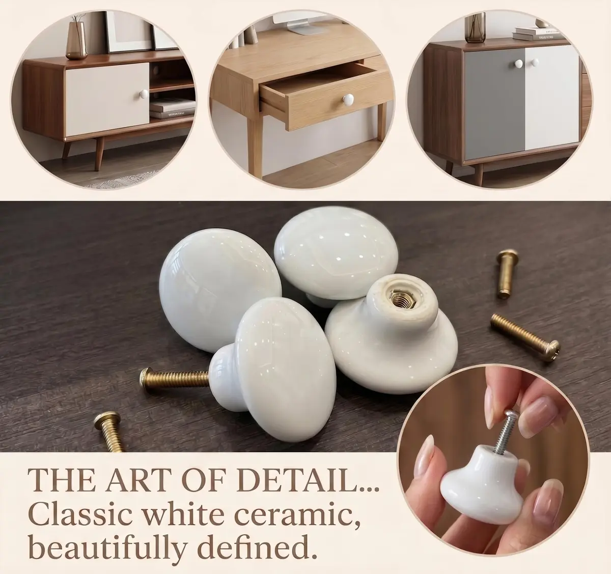 OctinPris White Ceramic Cabinet Knobs 4 Pack | Durable, Easy Install, Suitable for Kitchen & Furniture - view 6