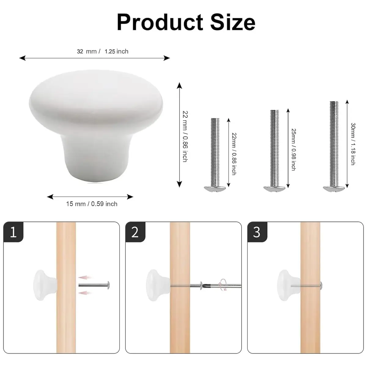 OctinPris White Ceramic Cabinet Knobs 4 Pack | Durable, Easy Install, Suitable for Kitchen & Furniture - view 2