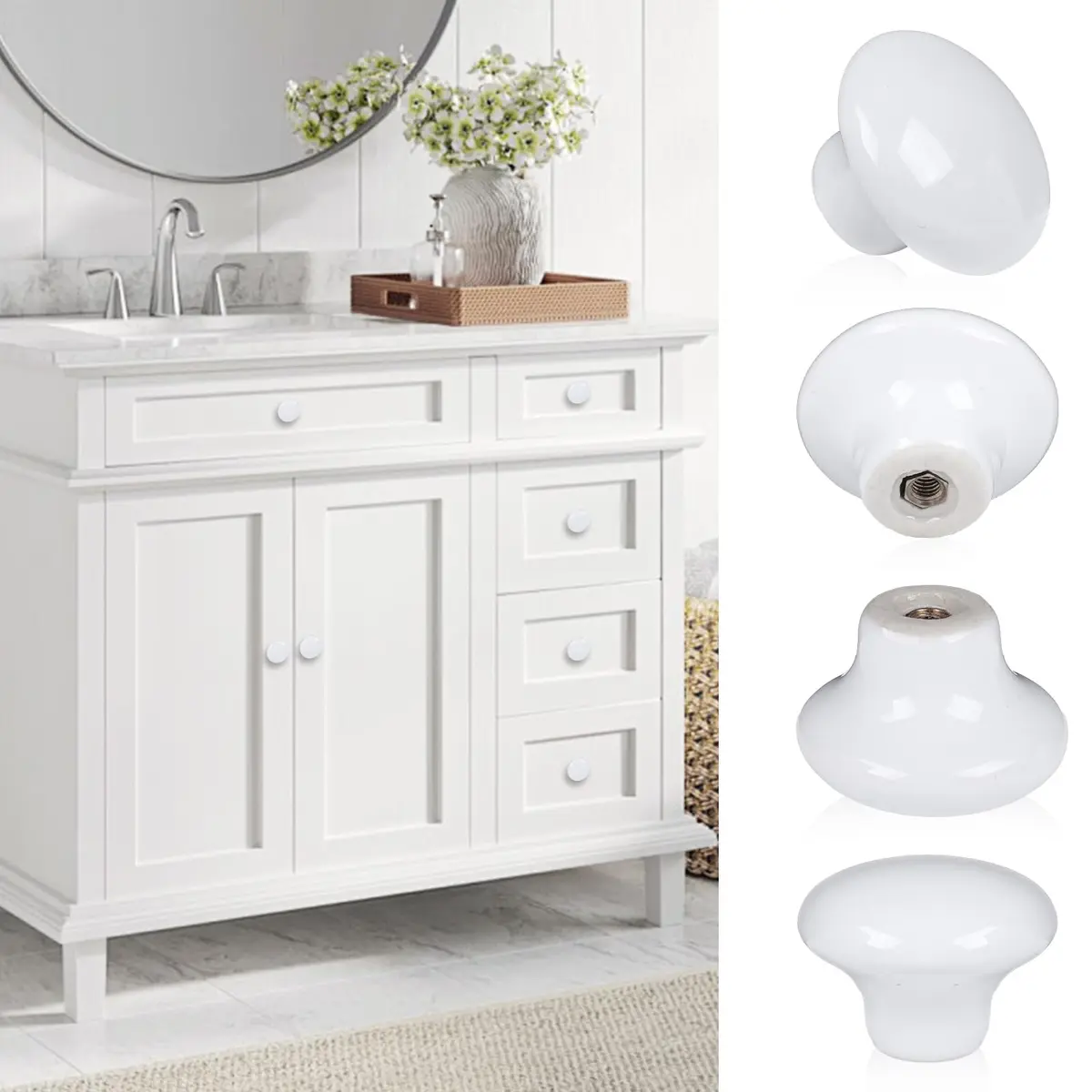 OctinPris White Ceramic Cabinet Knobs 4 Pack | Durable, Easy Install, Suitable for Kitchen & Furniture - view 3