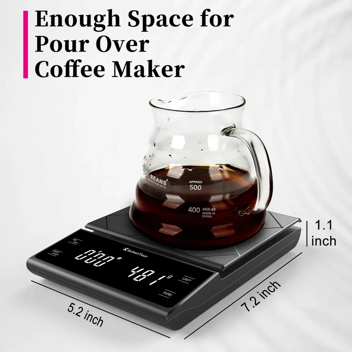 K KitchenTour EK6012 Digital Kitchen Scale with Timer 3kg (6.6lb) | Precision Weighing for Coffee & Food - view 2