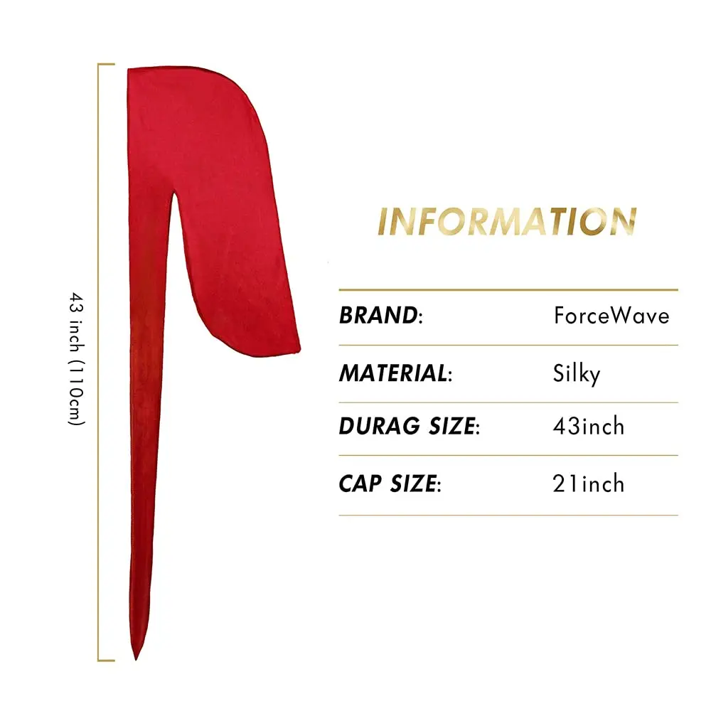 ForceWave Silky Satin Durags & Wave Cap Set for Men & Women - 4 Durags + 1 Cap (Black, Blue, Gray, Red) | Moisture-Retaining Fabric - view 2