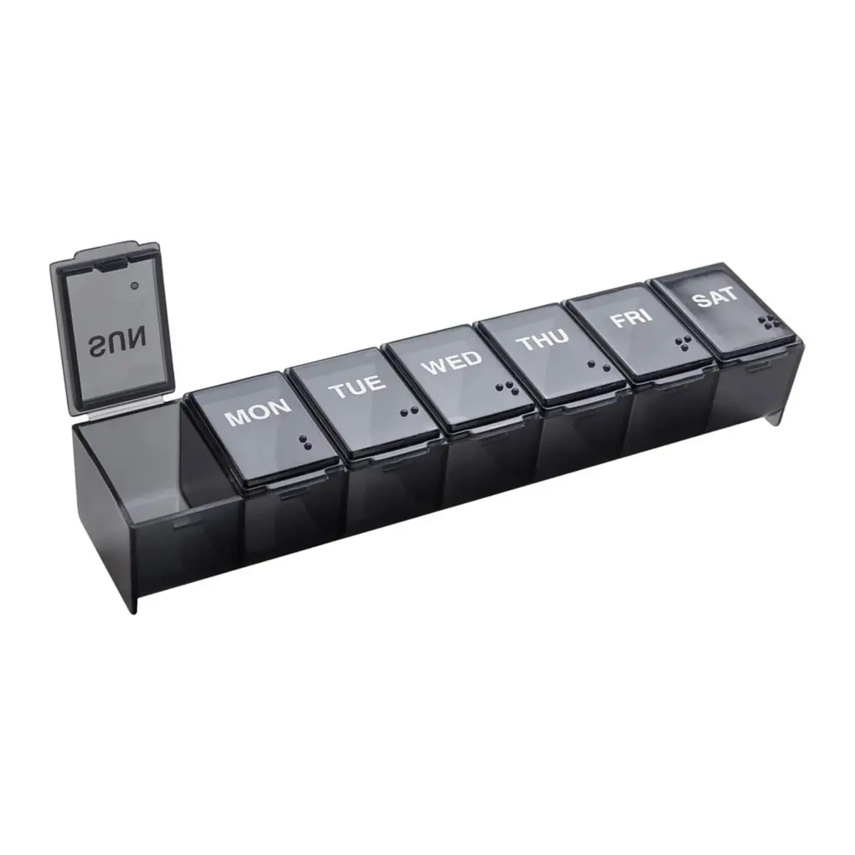 Ezy Dose Weekly Pill Organizer, Large Medicine Planner, Black | 7-Day Compartment Medicine Case - main product image