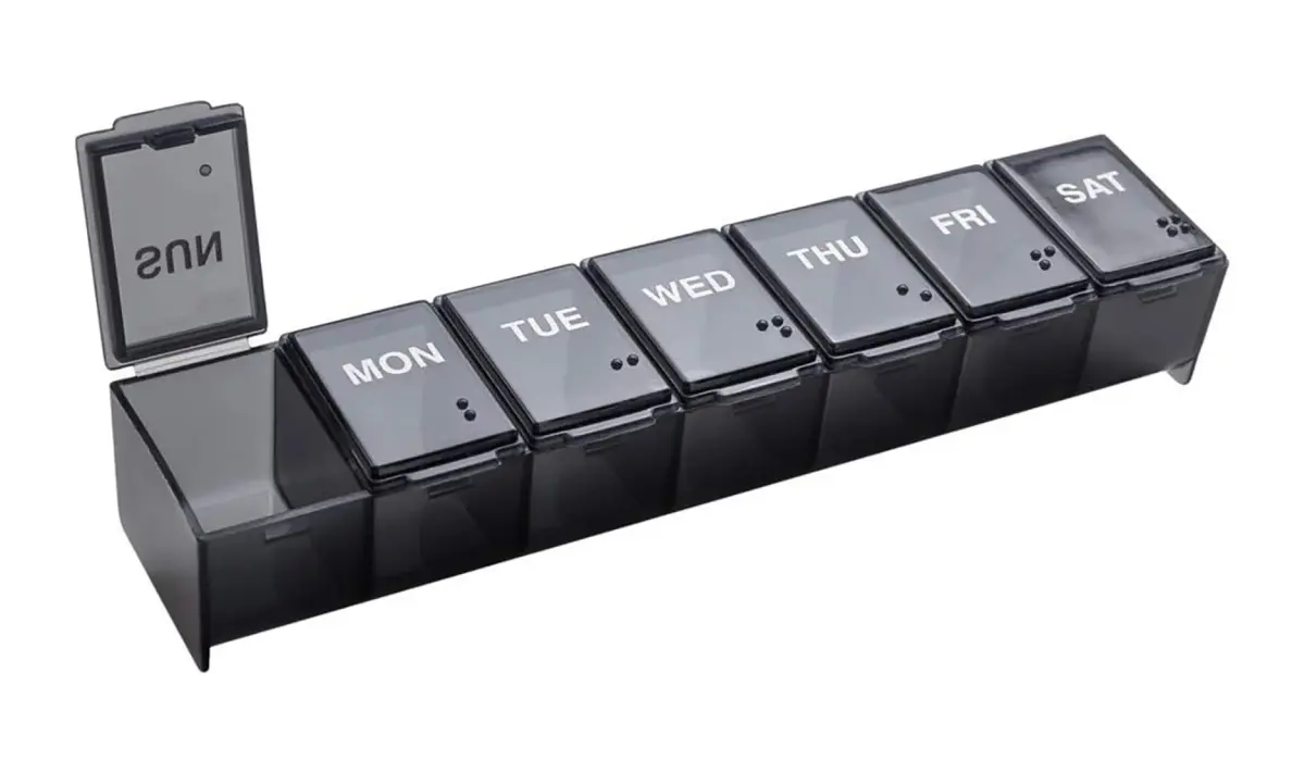 Ezy Dose Weekly Pill Organizer, Large Medicine Planner, Black | 7-Day Compartment Medicine Case - main product image