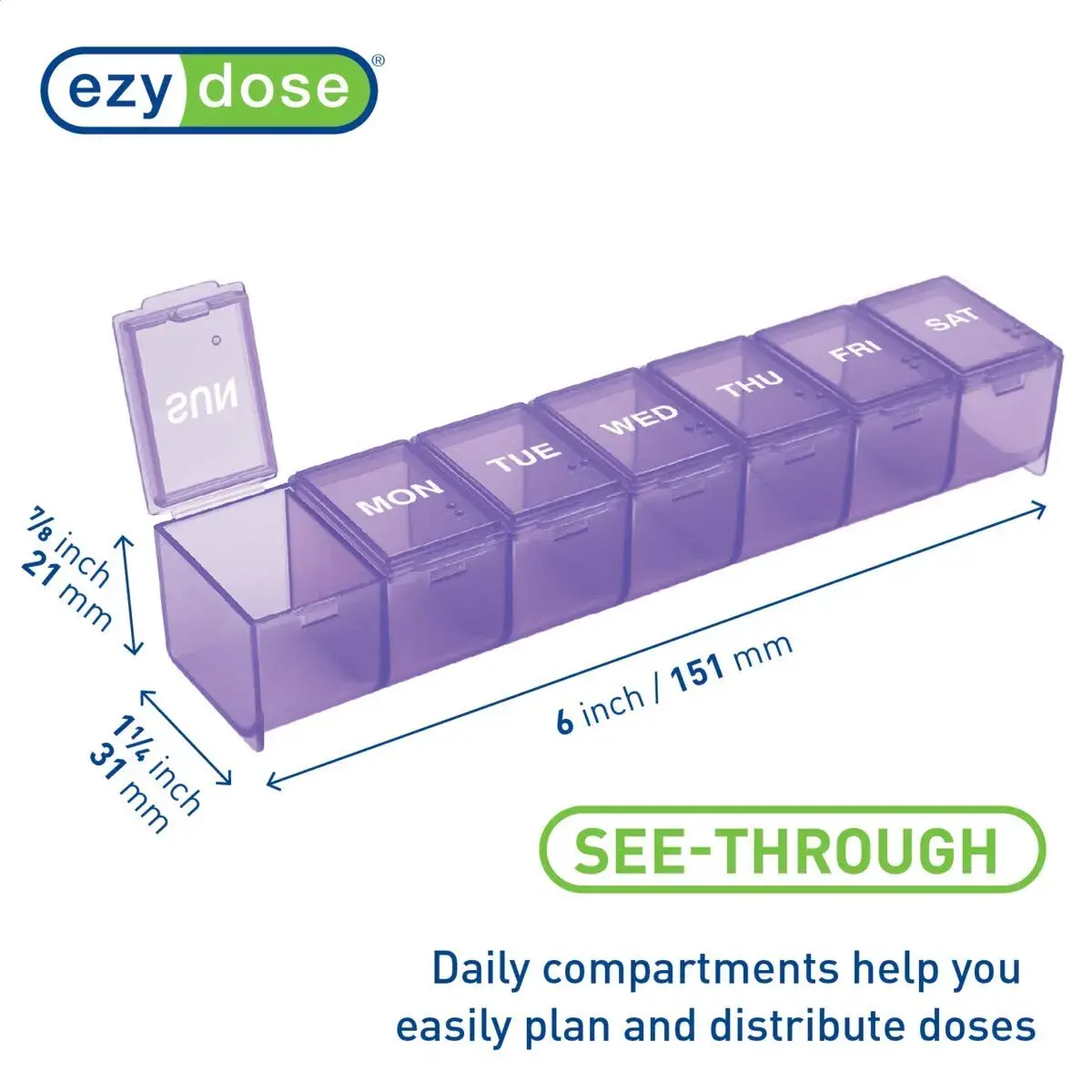 EZY DOSE Weekly 7-Day Pill Organizer Large Medicine Planner Purple | 7 Compartments - view 5