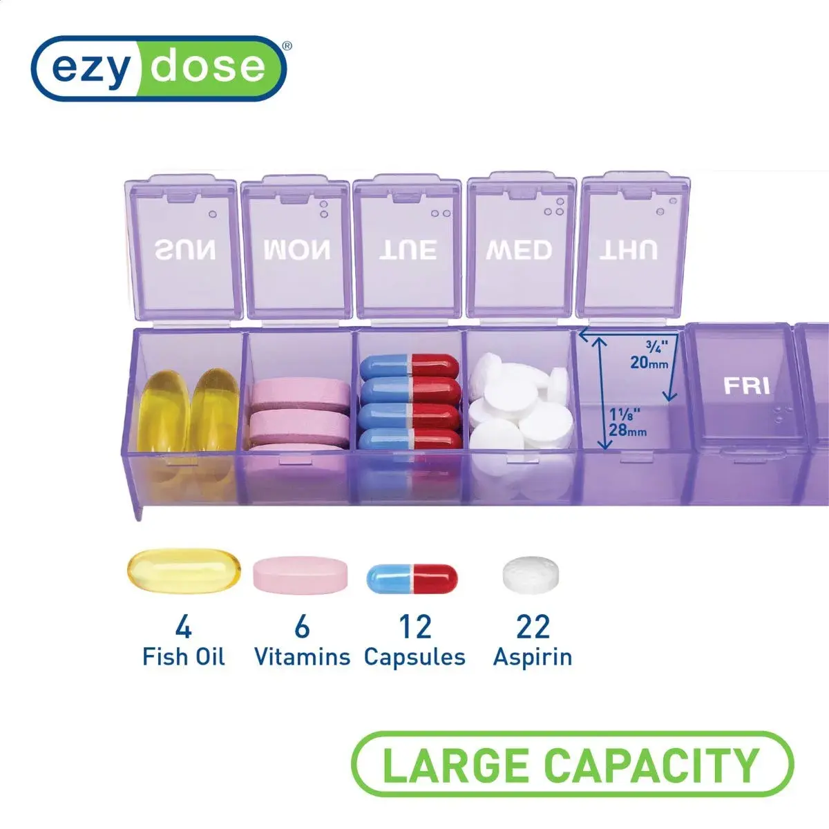 EZY DOSE Weekly 7-Day Pill Organizer Large Medicine Planner Purple | 7 Compartments - view 3