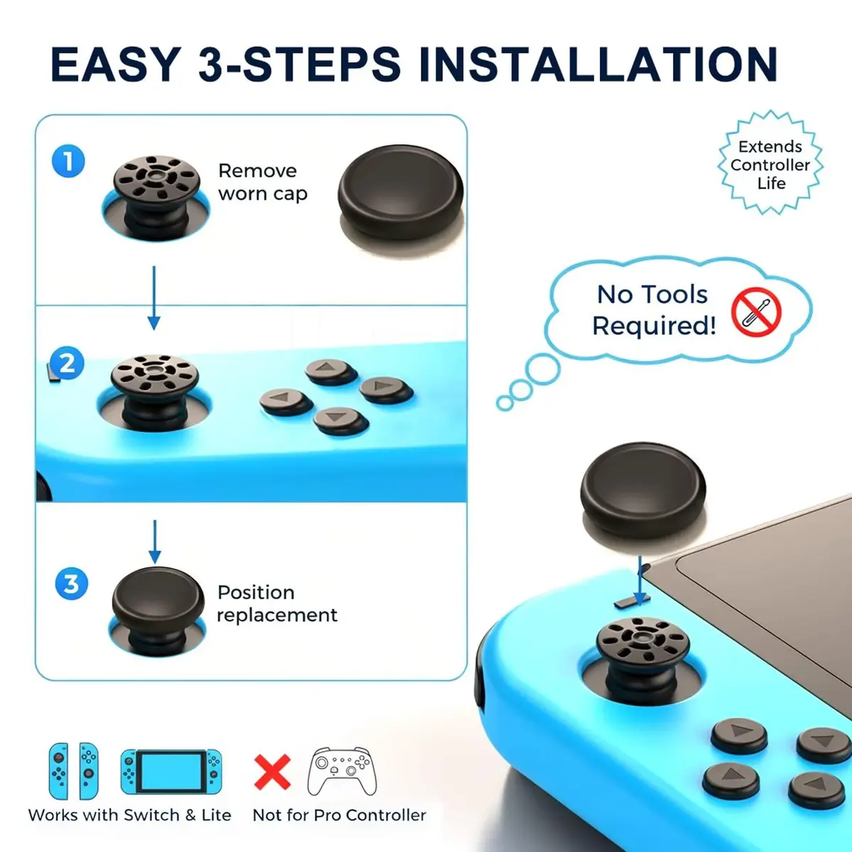 Ferkurn Joystick Controller Replacement Thumb Grip Caps for Nintendo Switch OLED & Lite, 8-Piece Grey Set | Enhanced Gaming Grip - view 4