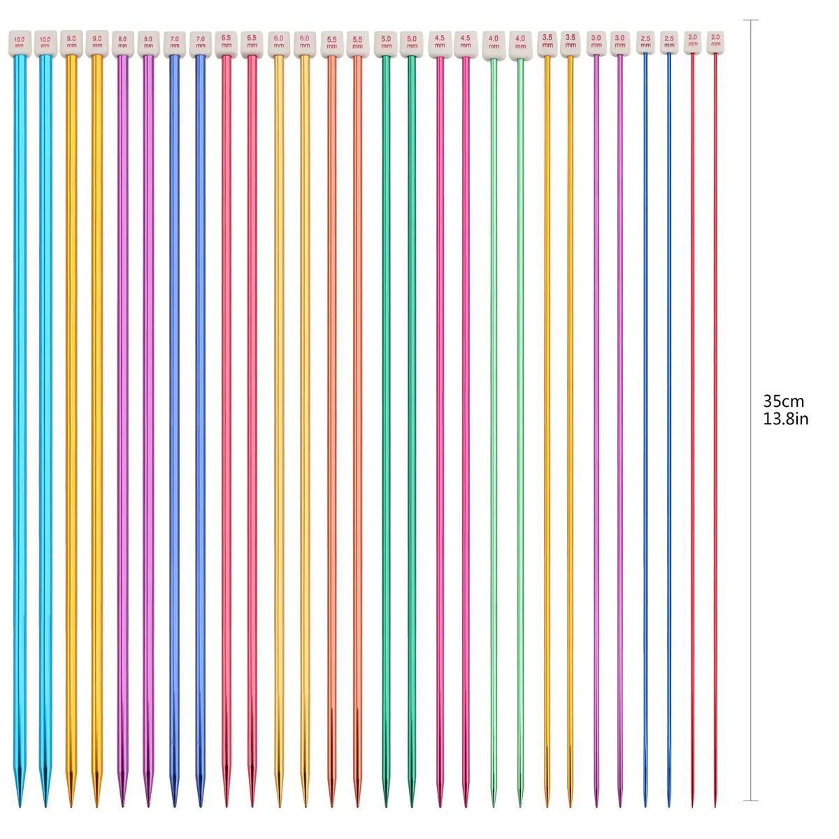 BCMRUN 28Pcs/14 Pairs Stainless Steel Knitting Needles Set, 35cm (13.8 Inches) | 14 Sizes 2.0mm-10.0mm - view 3