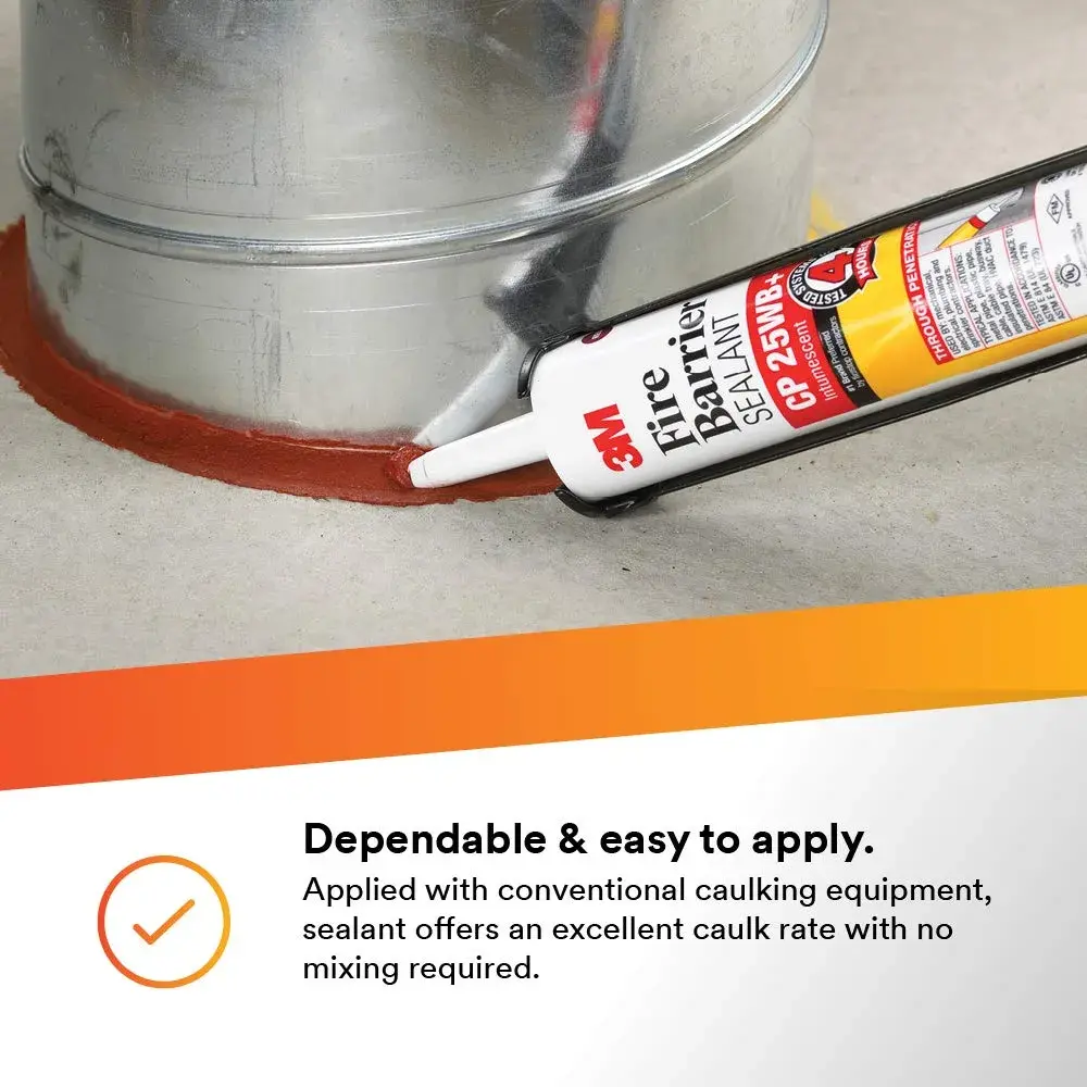 3M Fire Barrier Sealant CP 25WB+ Red Cartridge 10.1 fl oz (286 g) | Intumescent Firestop Sealant for Through-Penetrations - view 5
