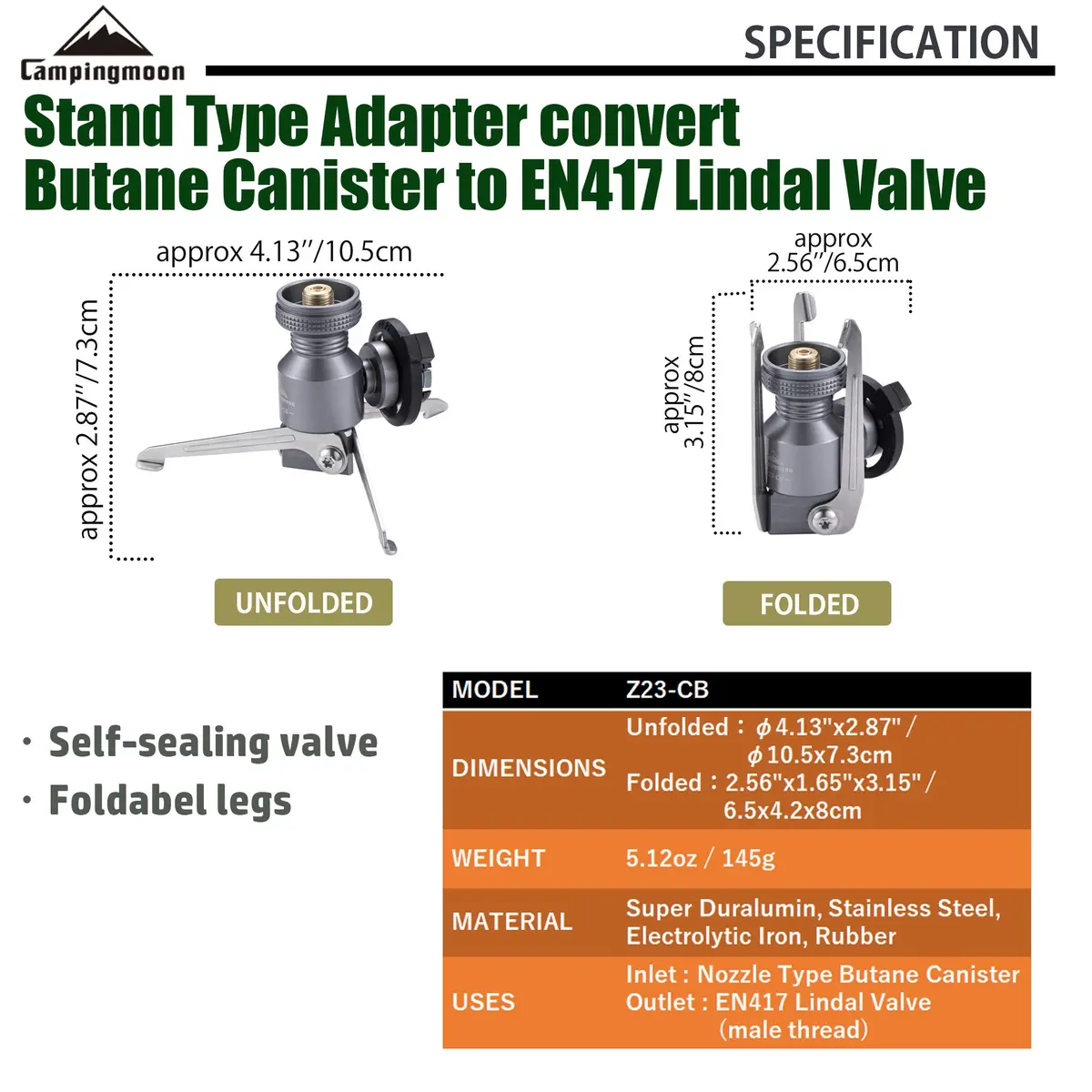 camping moon Butane Gas Fuel Canister Adapter Stand Type Convertor for EN417 Lindal Valve | Compact, Self-Sealing, CNC Duralumin - view 2