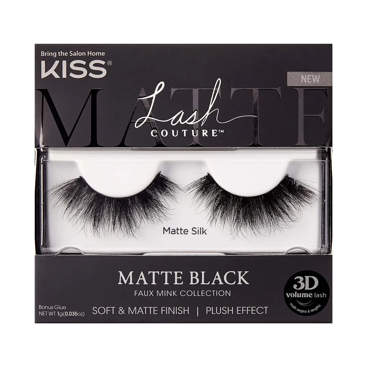 KISS Lash Couture Matte Black Faux Mink Collection False Eyelashes, 1 Pair | Matte Silk Style, 3D Volume, Reusable - main product image