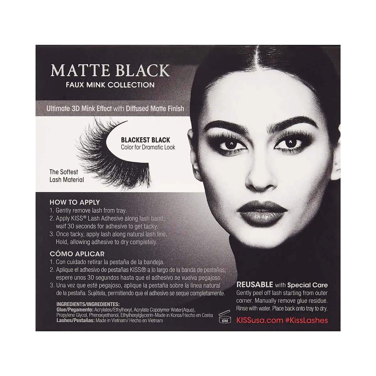 KISS Lash Couture Matte Black Faux Mink Collection False Eyelashes, 1 Pair | Matte Silk Style, 3D Volume, Reusable - view 3
