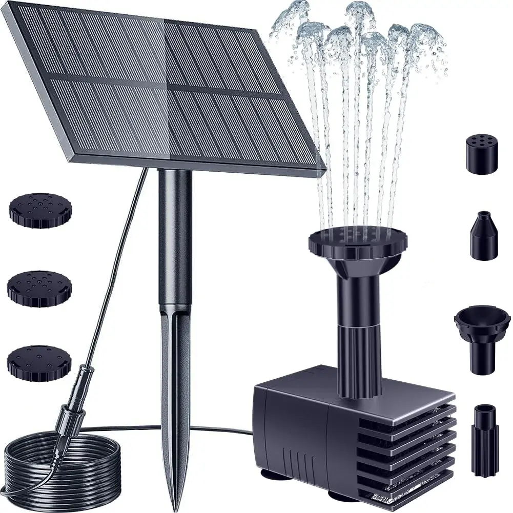 Biling Upgraded Solar Fountain Pump Kit with Ground Stake & 4 Nozzles | 160 L/h, 70cm Spray Height - main product image