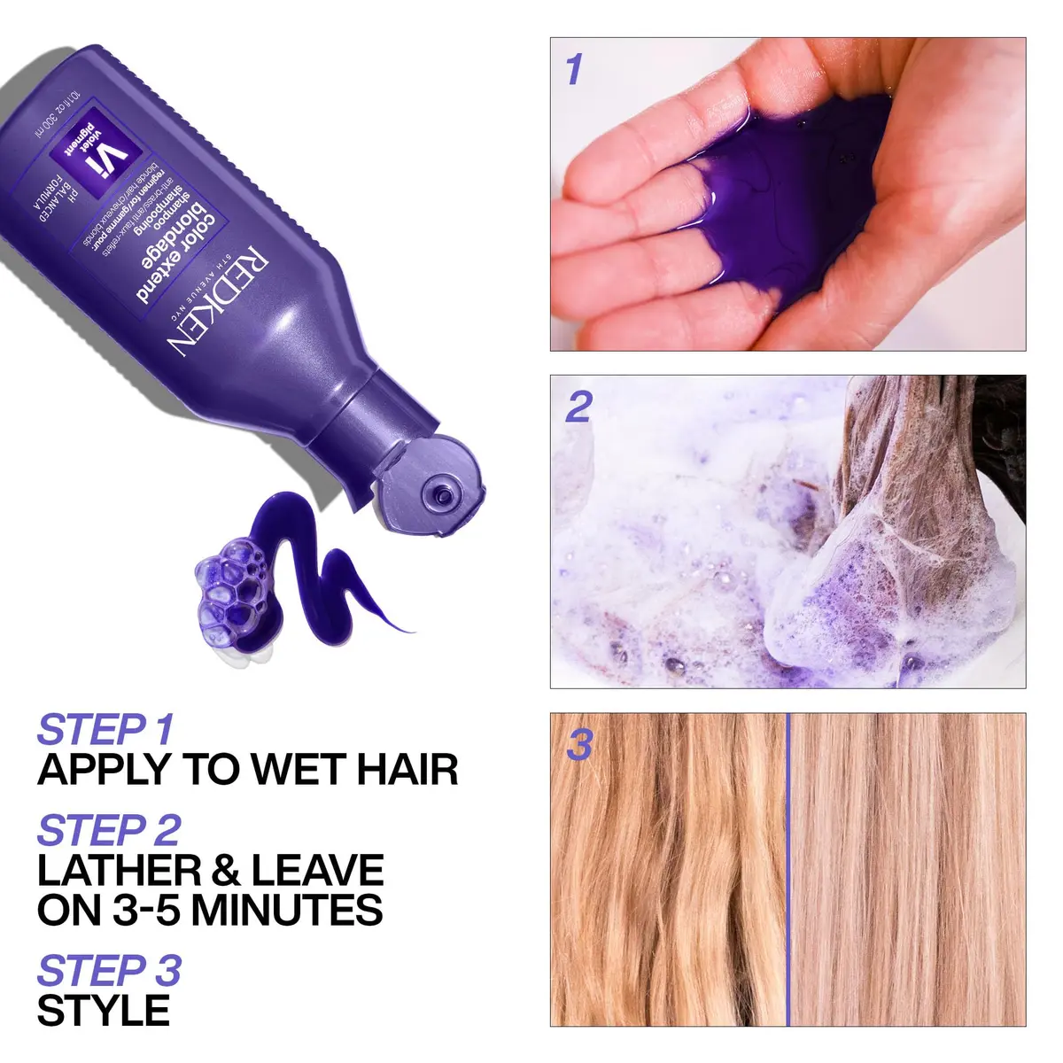 Redken Blondage Purple Shampoo 300ml (10.1 Fl Oz) | Tones Blonde Hair, Removes Brassiness - view 6