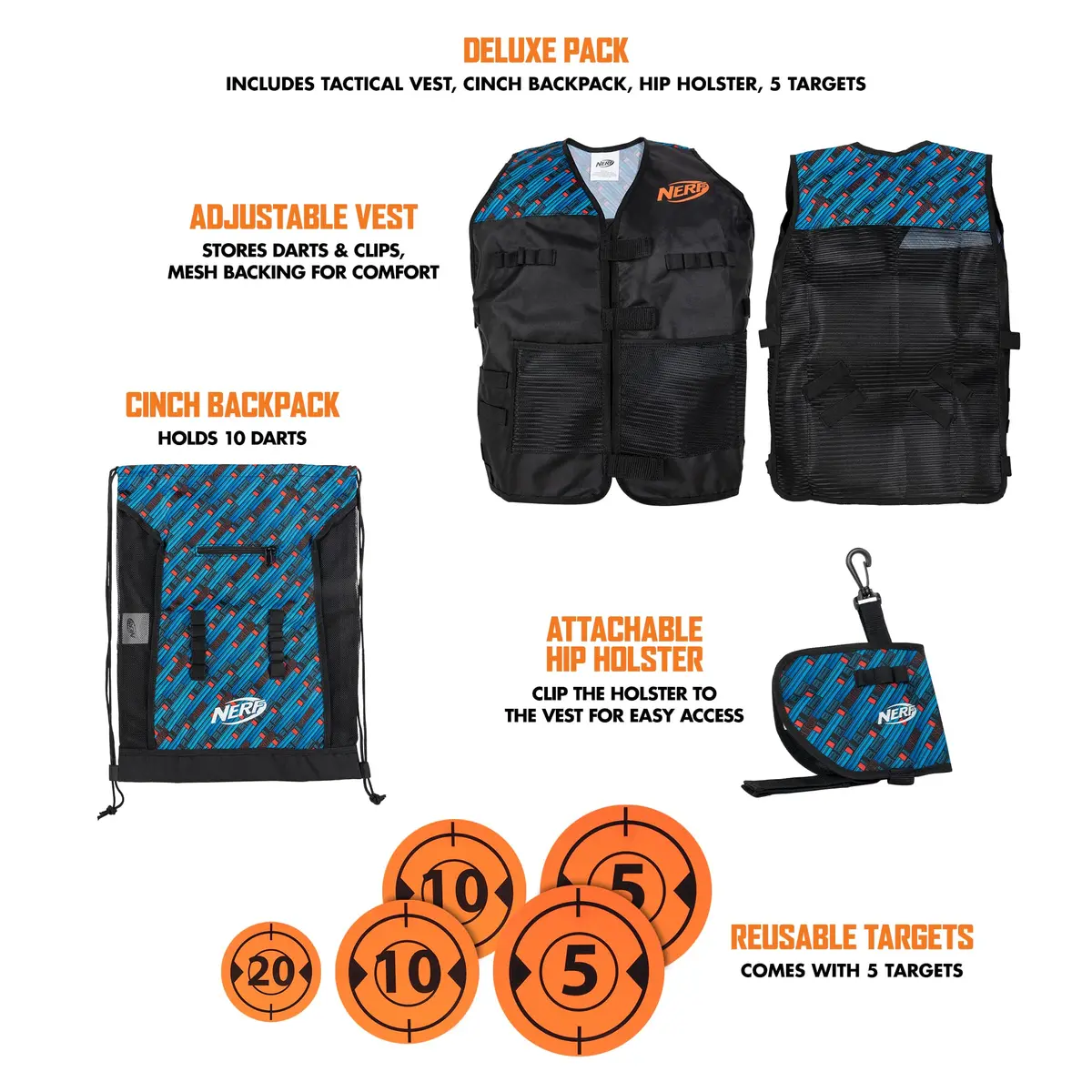 Nerf Elite Deluxe Tactical Gear Pack - Vest, Backpack, Holster & 5 Targets (Multi-color) - view 2