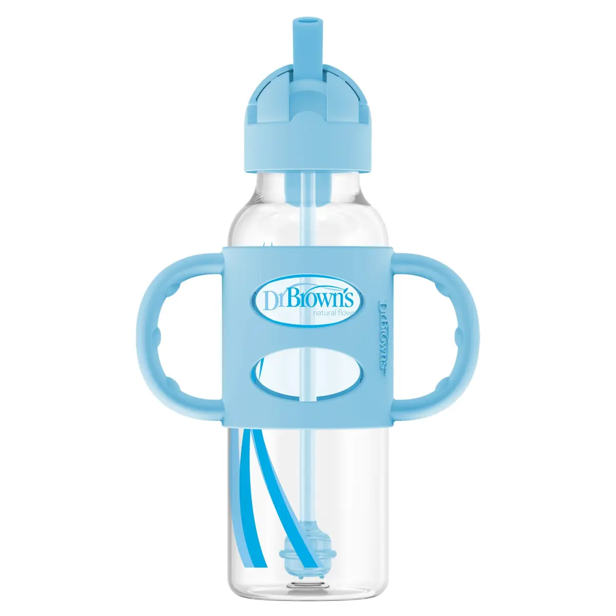 Dr. Brown's Narrow Sippy Straw Bottle with Handles, Blue, 8 oz | Transition & Motor Skill Development (110 characters) - main product image