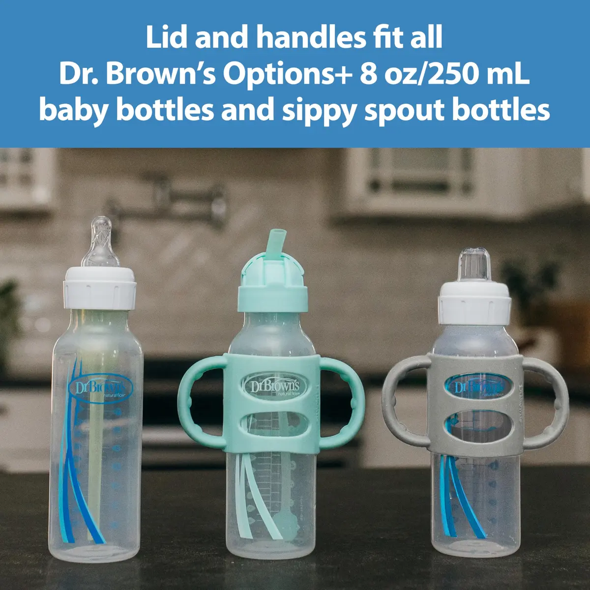 Dr. Brown's Narrow Sippy Straw Bottle with Handles, Blue, 8 oz | Transition & Motor Skill Development (110 characters) - view 5