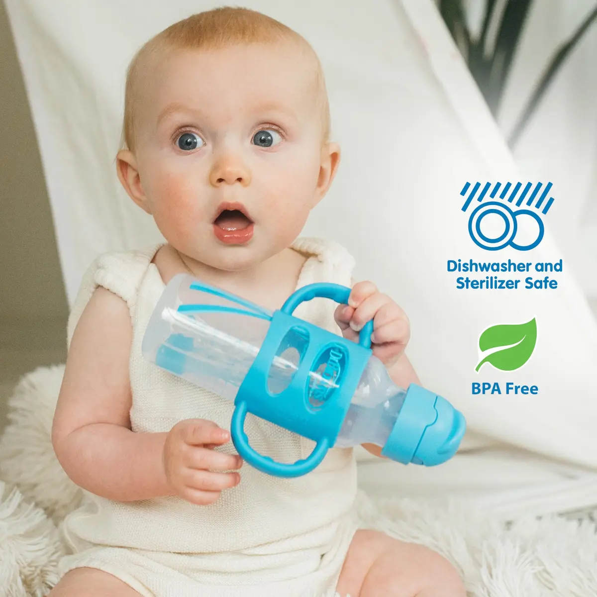 Dr. Brown's Narrow Sippy Straw Bottle with Handles, Blue, 8 oz | Transition & Motor Skill Development (110 characters) - view 6