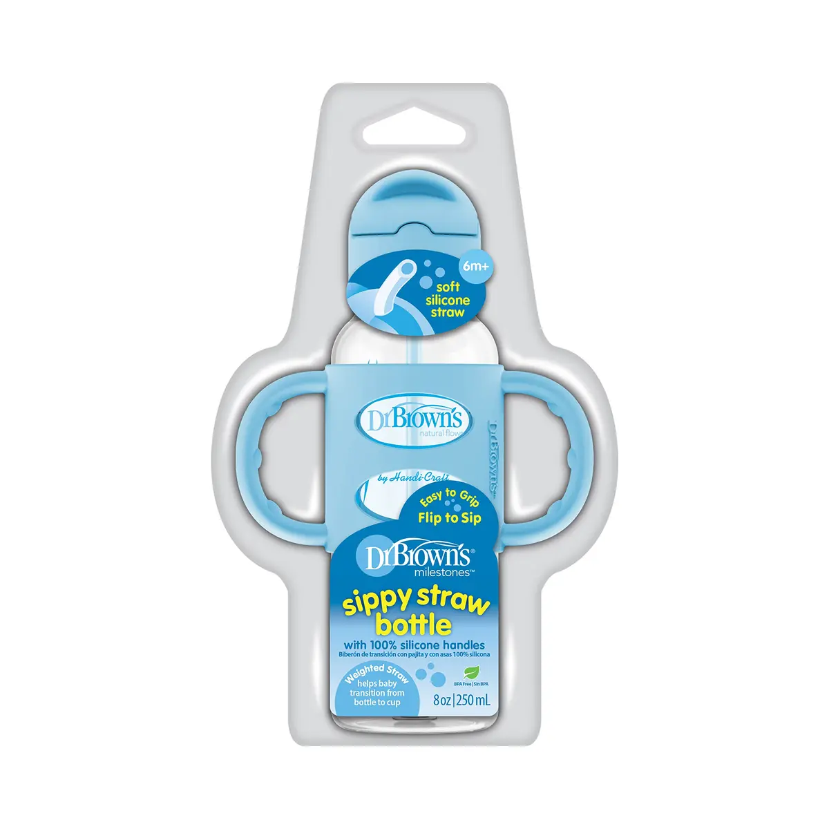 Dr. Brown's Narrow Sippy Straw Bottle with Handles, Blue, 8 oz | Transition & Motor Skill Development (110 characters) - view 8