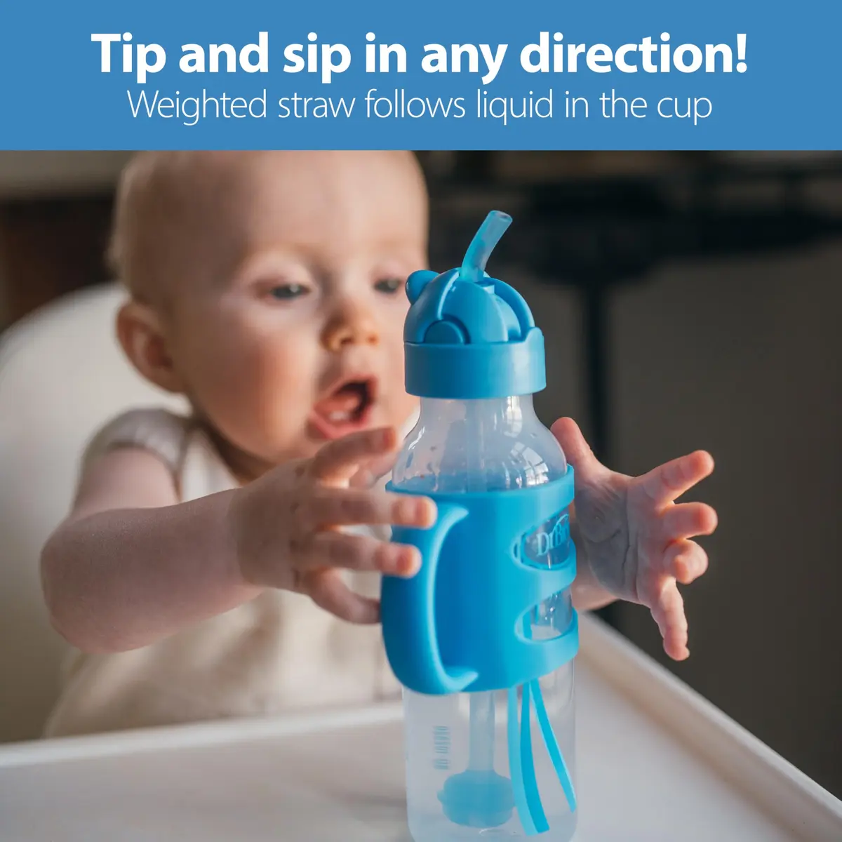 Dr. Brown's Narrow Sippy Straw Bottle with Handles, Blue, 8 oz | Transition & Motor Skill Development (110 characters) - view 2